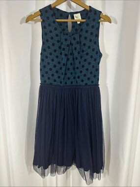 NWT Anthropologie Weston Wear Navy Polka Dot Dress Size M Mesh Tulle Mini Dress